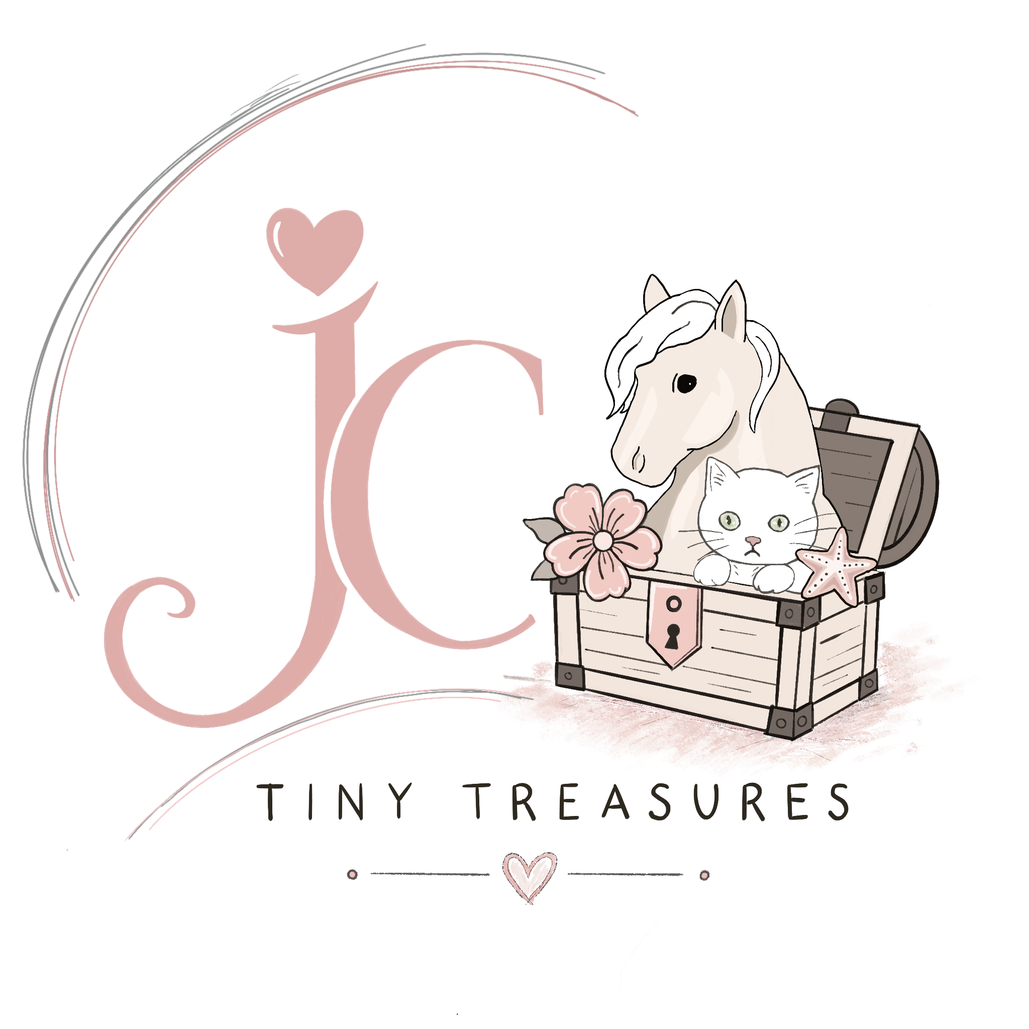 JC Tiny Treasures: a cat and horse in a treasure chest